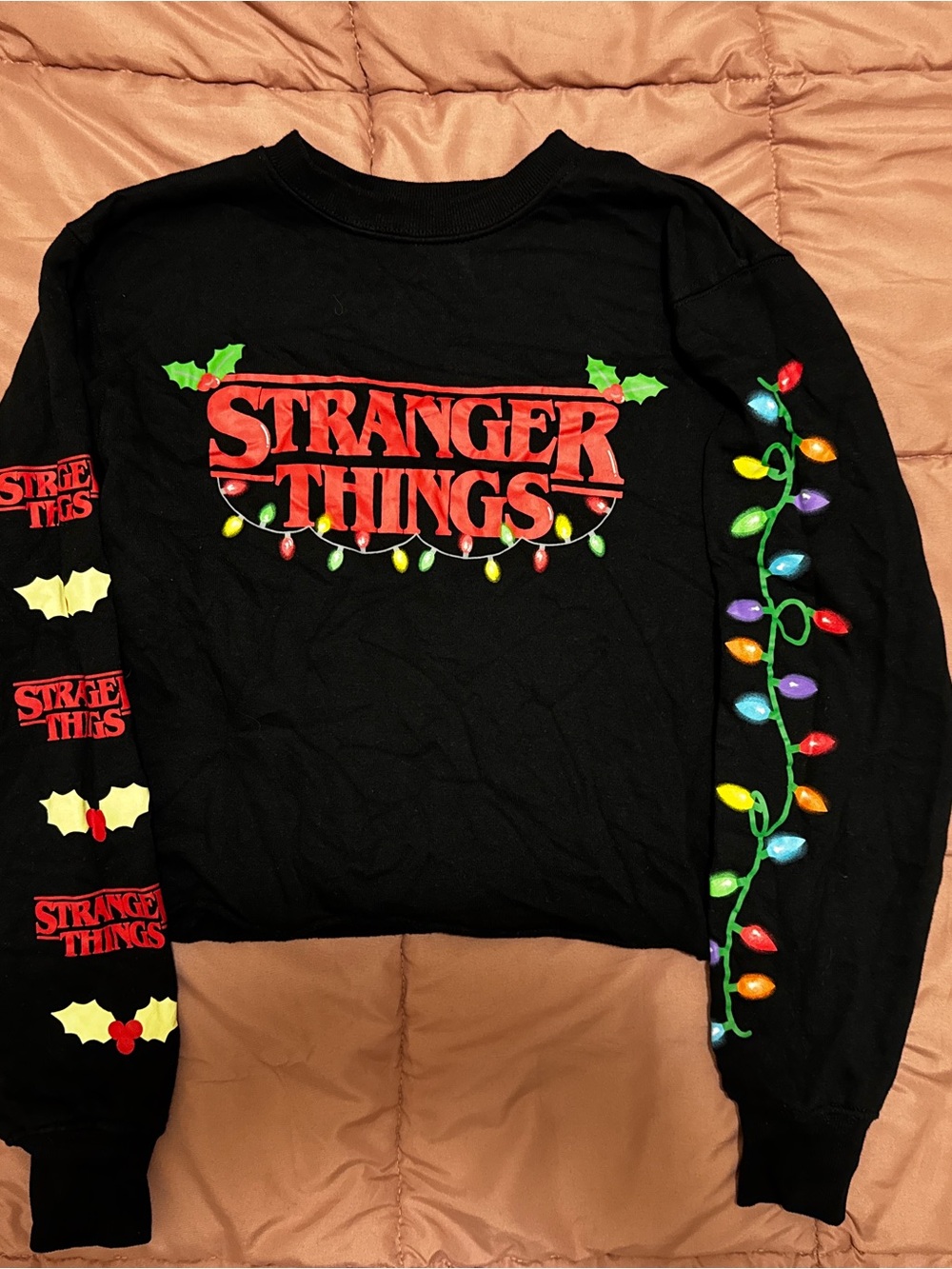 Black Graphic Holiday Crop Top